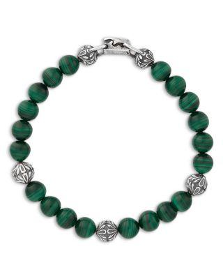 Men's Sterling Silver Gothic Malachite Bead Bracelet by JOHN VARVATOS