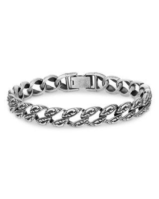 Men's Sterling Silver Gothic Textured Curb Link Bracelet by JOHN VARVATOS