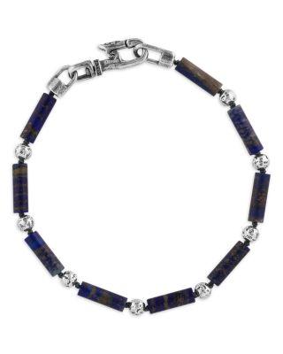 Men's Sterling Silver Lapis Bead Link Bracelet by JOHN VARVATOS