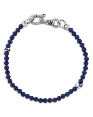 Men's Sterling Silver Lapis & Skull Bead Bracelet by JOHN VARVATOS