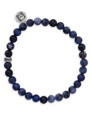 Men's Sterling Silver Sodalite Bead Skull Charm Bracelet by JOHN VARVATOS