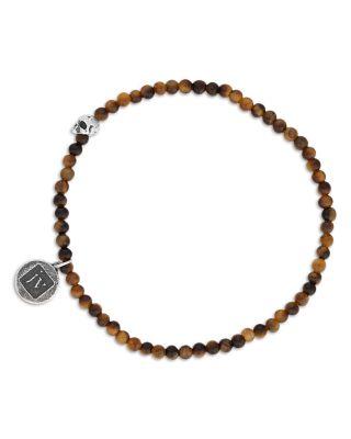 Men's Sterling Silver Tiger Eye Bead Skull Charm Bracelet by JOHN VARVATOS