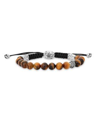 Men's Sterling Silver Wrap Tiger Eye Beaded Adjustable Cord Bracelet by JOHN VARVATOS