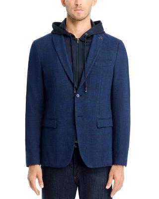 Tonal Plaid Jersey Sport Coat with Removable Hood by JOHN VARVATOS