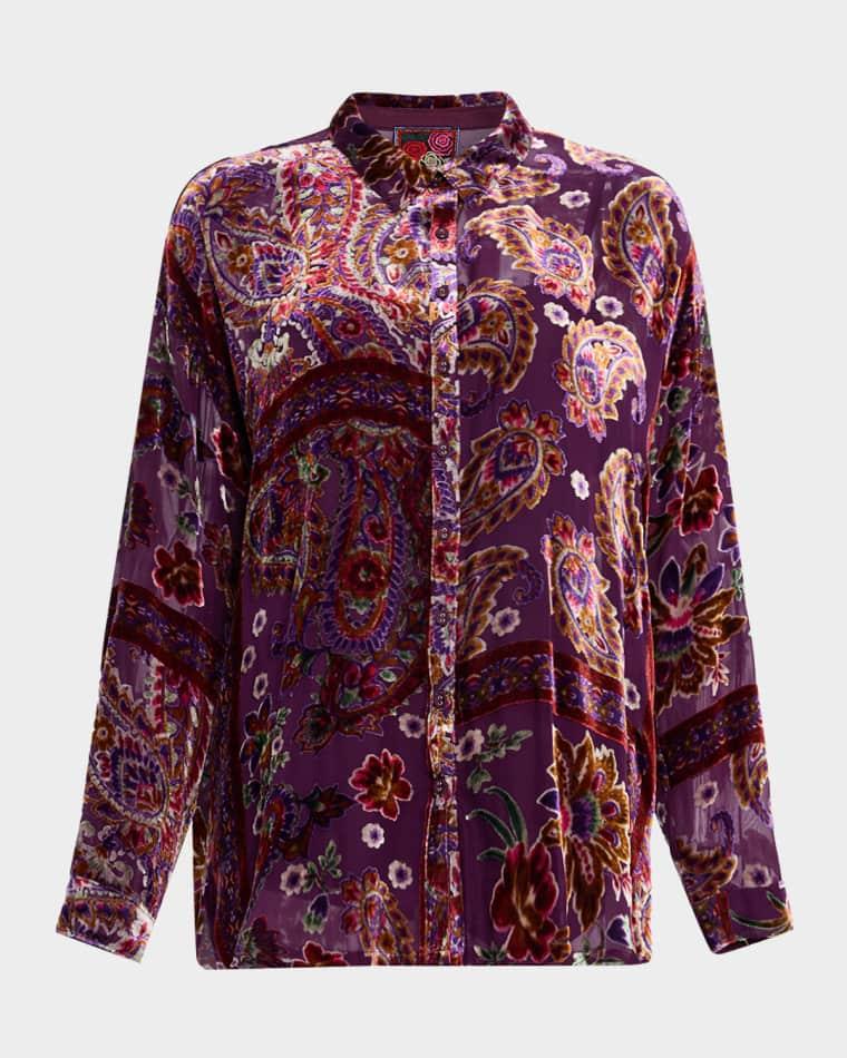 Audrey Paisley Burnout Shirt by JOHNNY WAS
