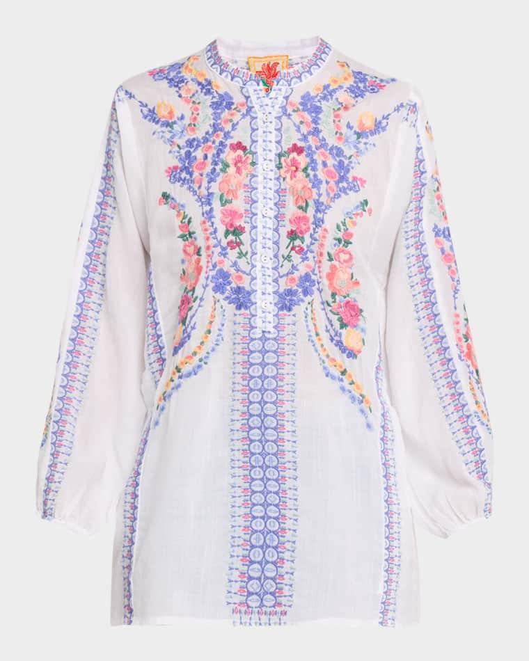 Bahari Embroidered Henley Tunic by JOHNNY WAS