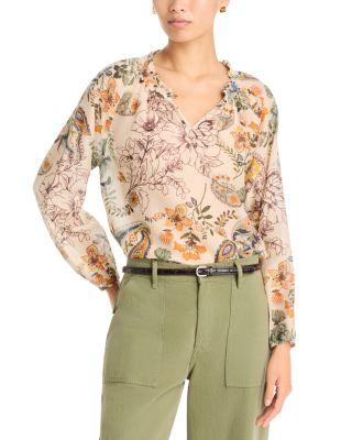 Bellina Cotton & Silk Split Neck Top by JOHNNY WAS