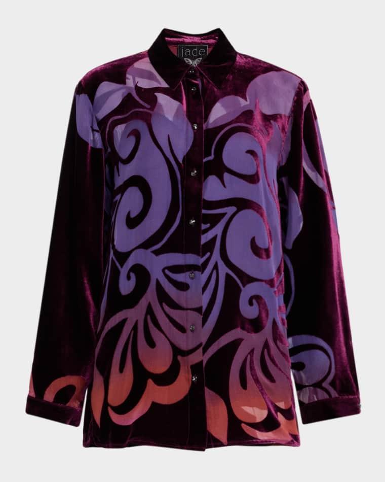 Bess Button-Down Ombre Burnout Blouse by JOHNNY WAS