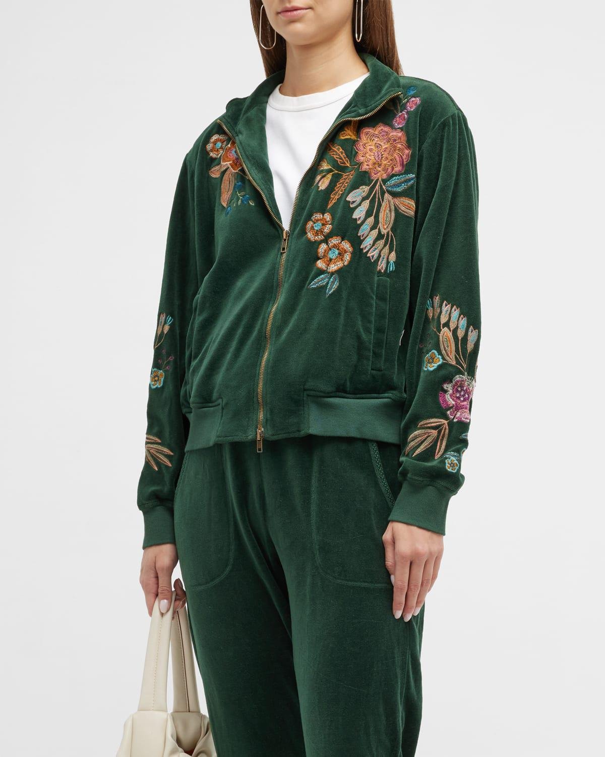 Bianca Floral-Embroidered Velour Sweatshirt by JOHNNY WAS | jellibeans