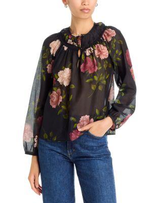 Cotton & Silk Lace Trim Sheer Top by JOHNNY WAS