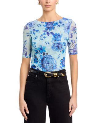 Elbow Sleeve Boat Neck Mesh Top by JOHNNY WAS