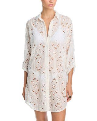 Eyelet Swim Cover-Up Shirt by JOHNNY WAS