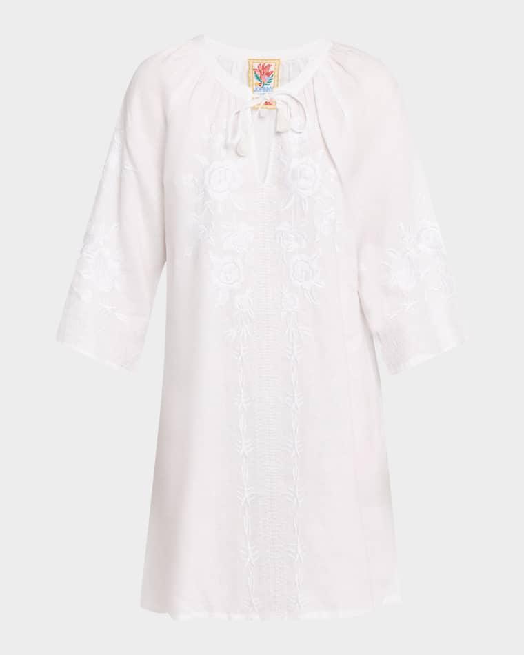 Floral-Embroidered Mini Shift Dress by JOHNNY WAS
