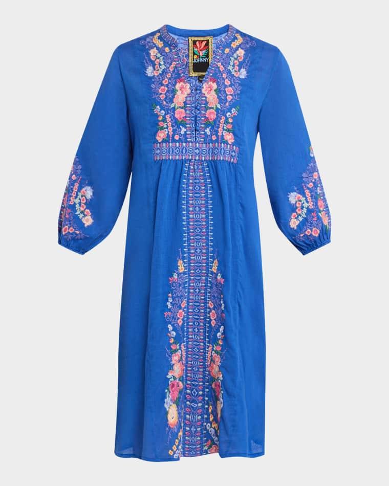 Floral-Embroidered Mini Shift Dress by JOHNNY WAS