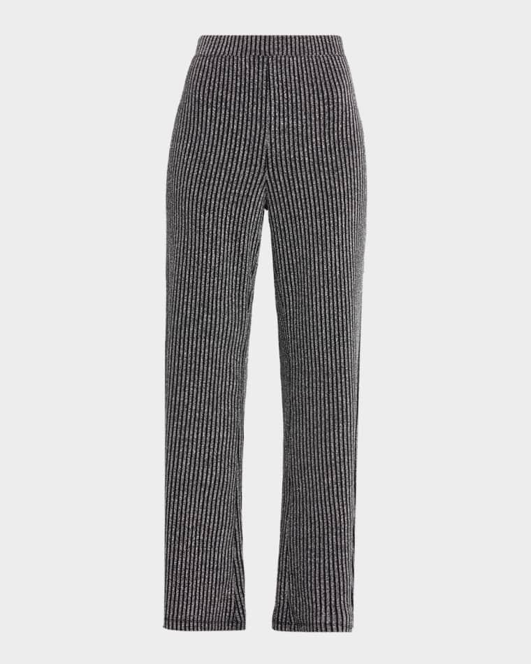 Jenna Straight-Leg Metallic Rib Knit Pants by JOHNNY WAS