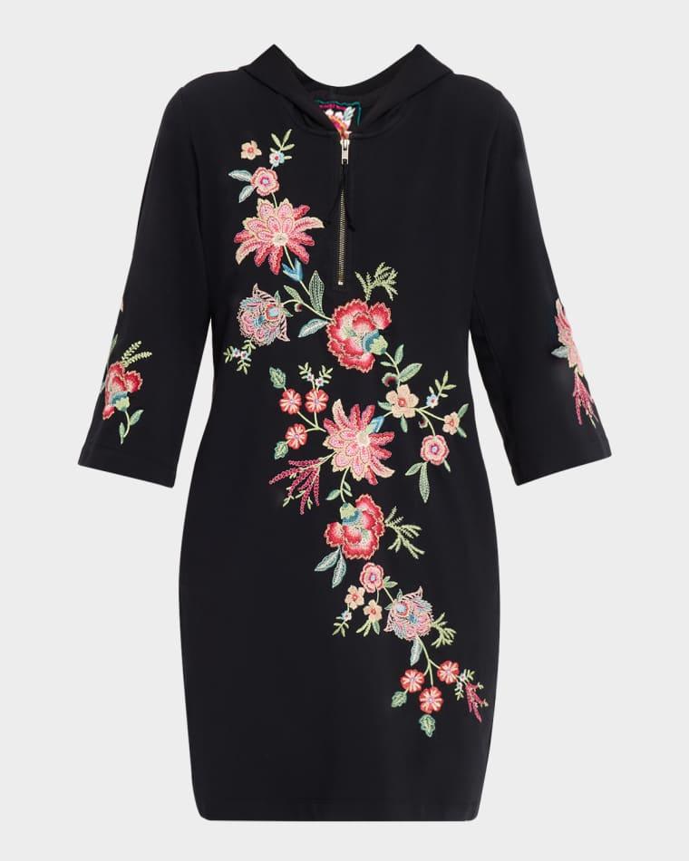 Junie Floral-Embroidered Hoodie Beach Dress by JOHNNY WAS