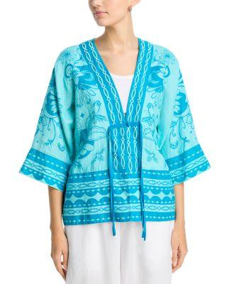 Linen Wide Hem Tie Kimono by JOHNNY WAS