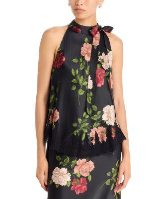 Marikka Lace Trim Tie Neck Top by JOHNNY WAS