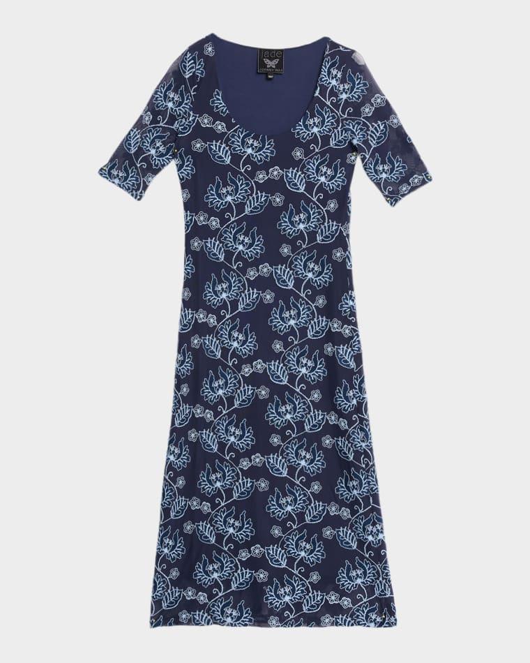 Maya Floral-Embroidered Mesh Midi Dress by JOHNNY WAS
