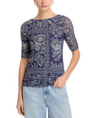 Ruched Sleeve Mesh Top by JOHNNY WAS