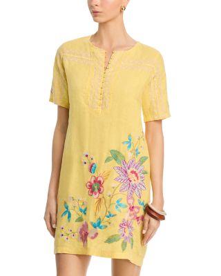 Seamed Button Neck Linen Dress by JOHNNY WAS