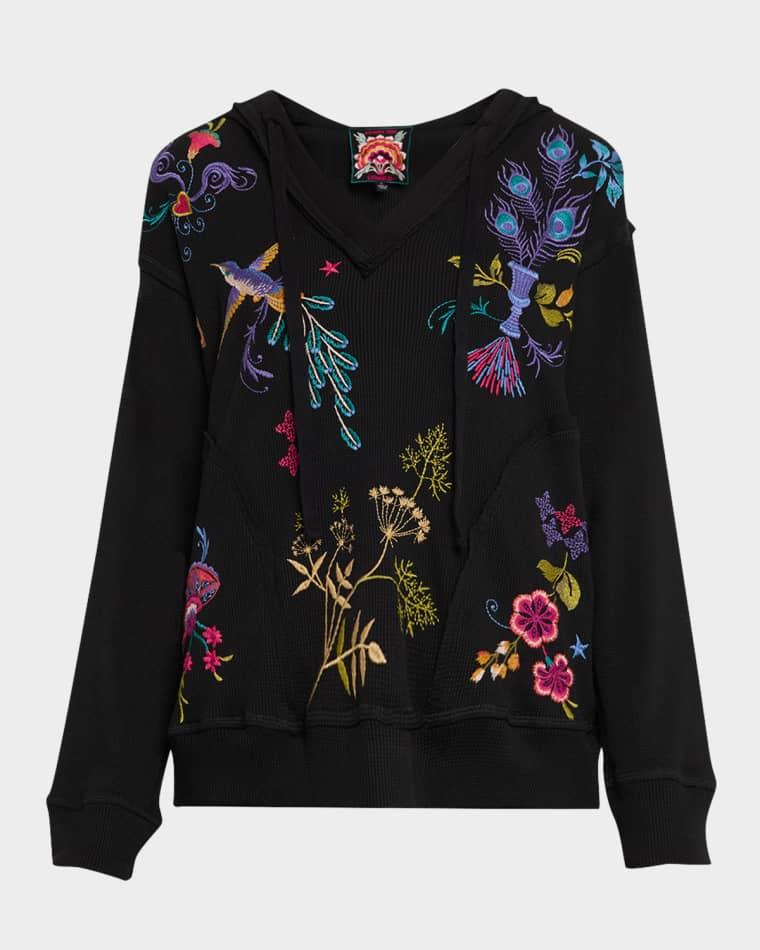 Sheri Floral Embroidered Hooded Sweatshirt by JOHNNY WAS Sheri Floral Embroidered Hooded Sweatshirt by JOHNNY WAS