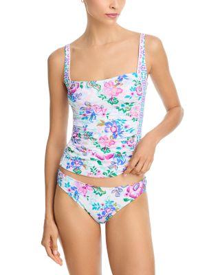 White Melia Ruched Tankini Top & White Melia Hipster Bikini Bottom by JOHNNY WAS