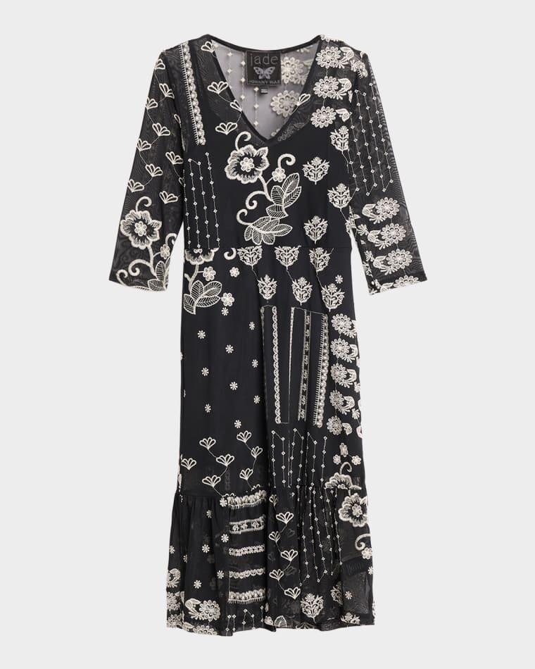 Wynona Patchwork Embroidered Midi Dress by JOHNNY WAS