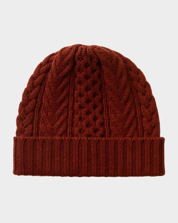 Aran Cable Knit Cashmere Beanie by JOHNSTONS OF ELGIN