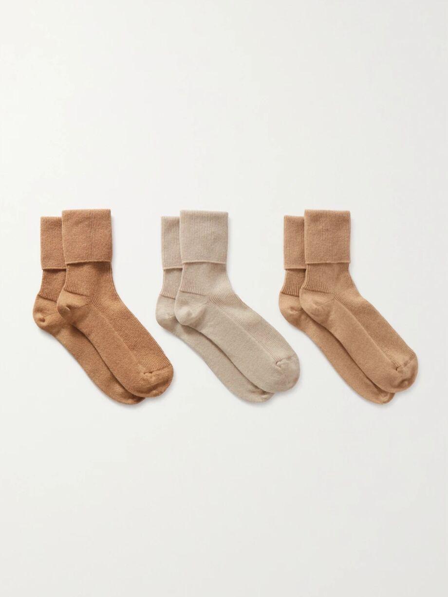 Set of three ribbed cashmere-blend socks by JOHNSTONS OF ELGIN