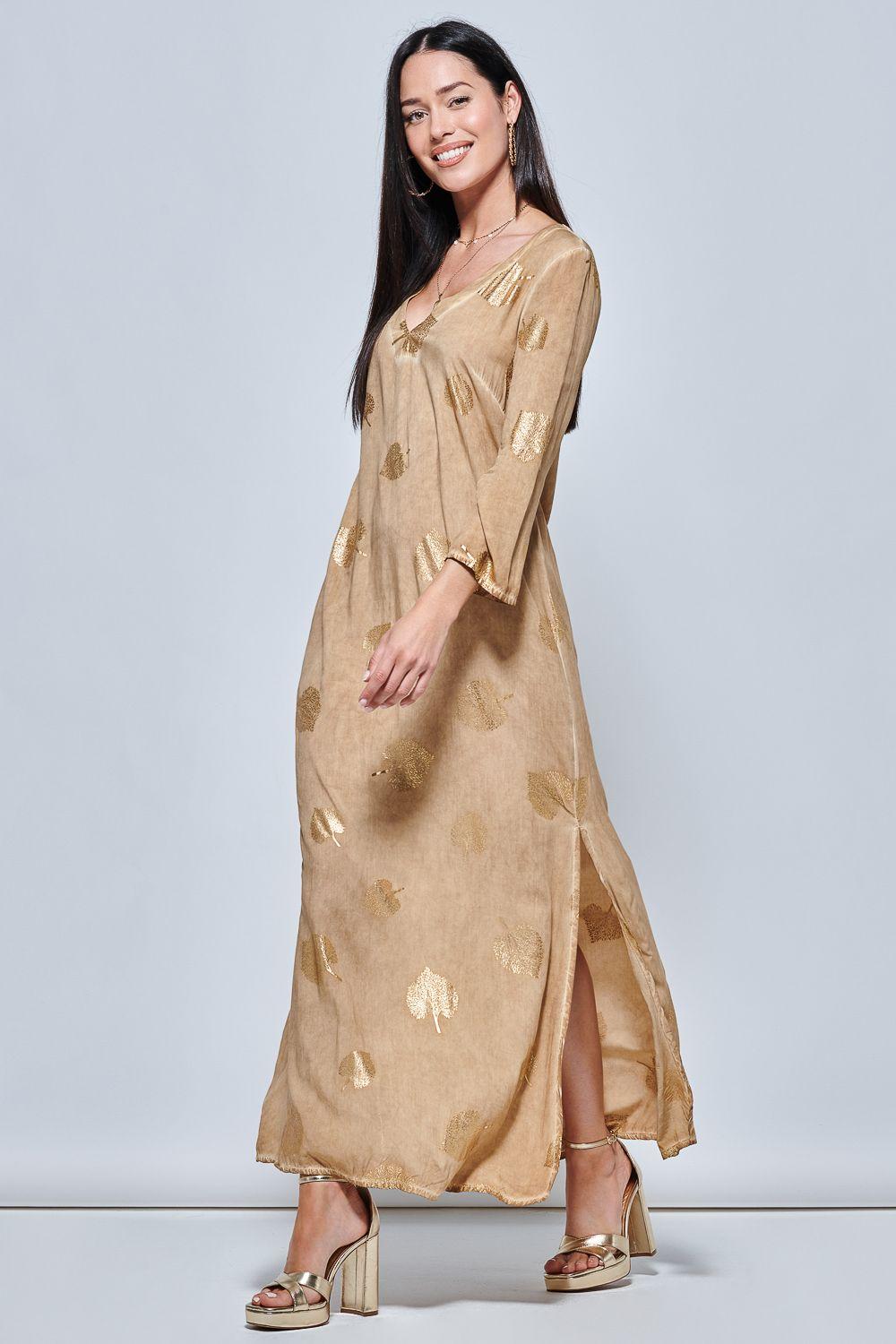 3/4 Sleeve Loose Fit Holiday Tunic Maxi Dress by JOLIE MOI