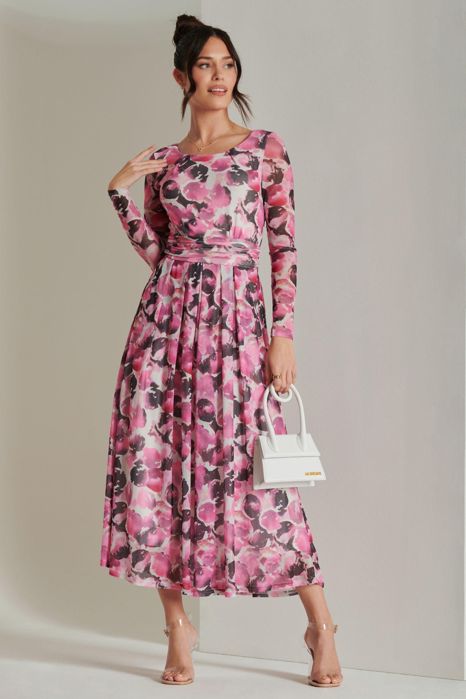 Abstract Print Mesh Long Sleeve Maxi Dre by JOLIE MOI