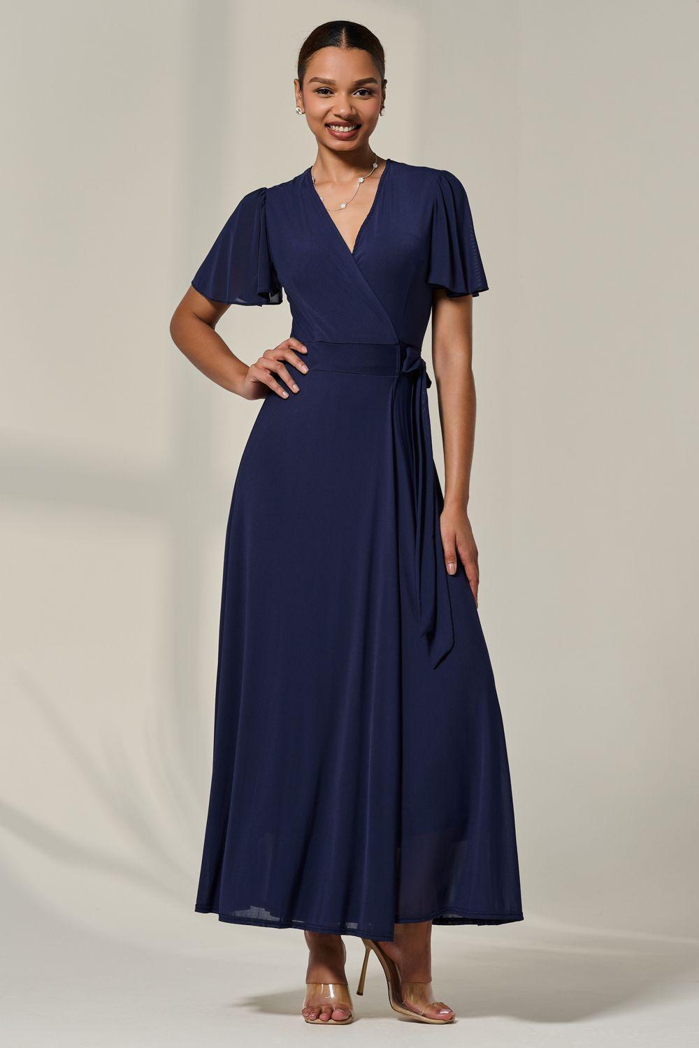 Angel Sleeve Wrapped Mesh Maxi Dress by JOLIE MOI