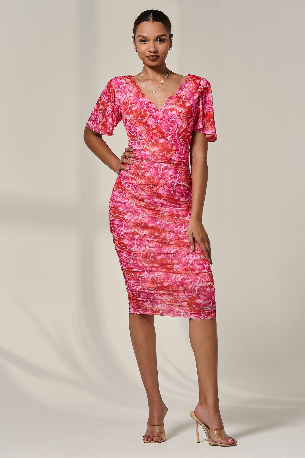 Angel Sleeved Floral Mesh Bodycon Dress by JOLIE MOI