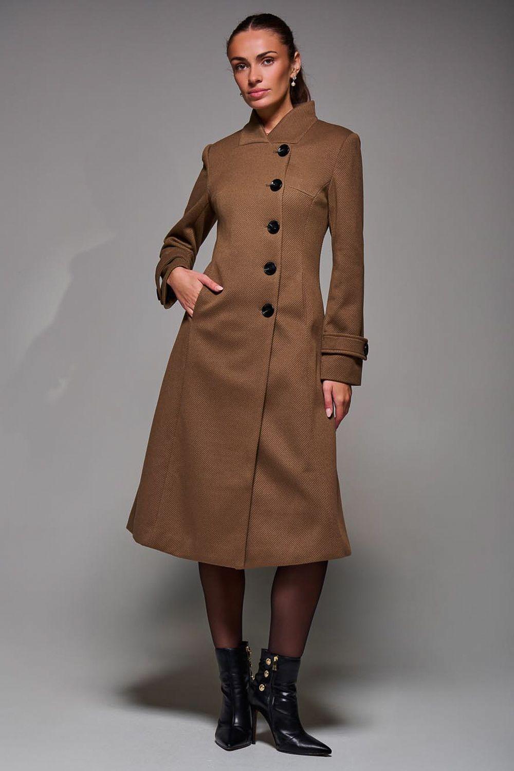 Asymmetric Button Detail Fit & Flare Coat by JOLIE MOI