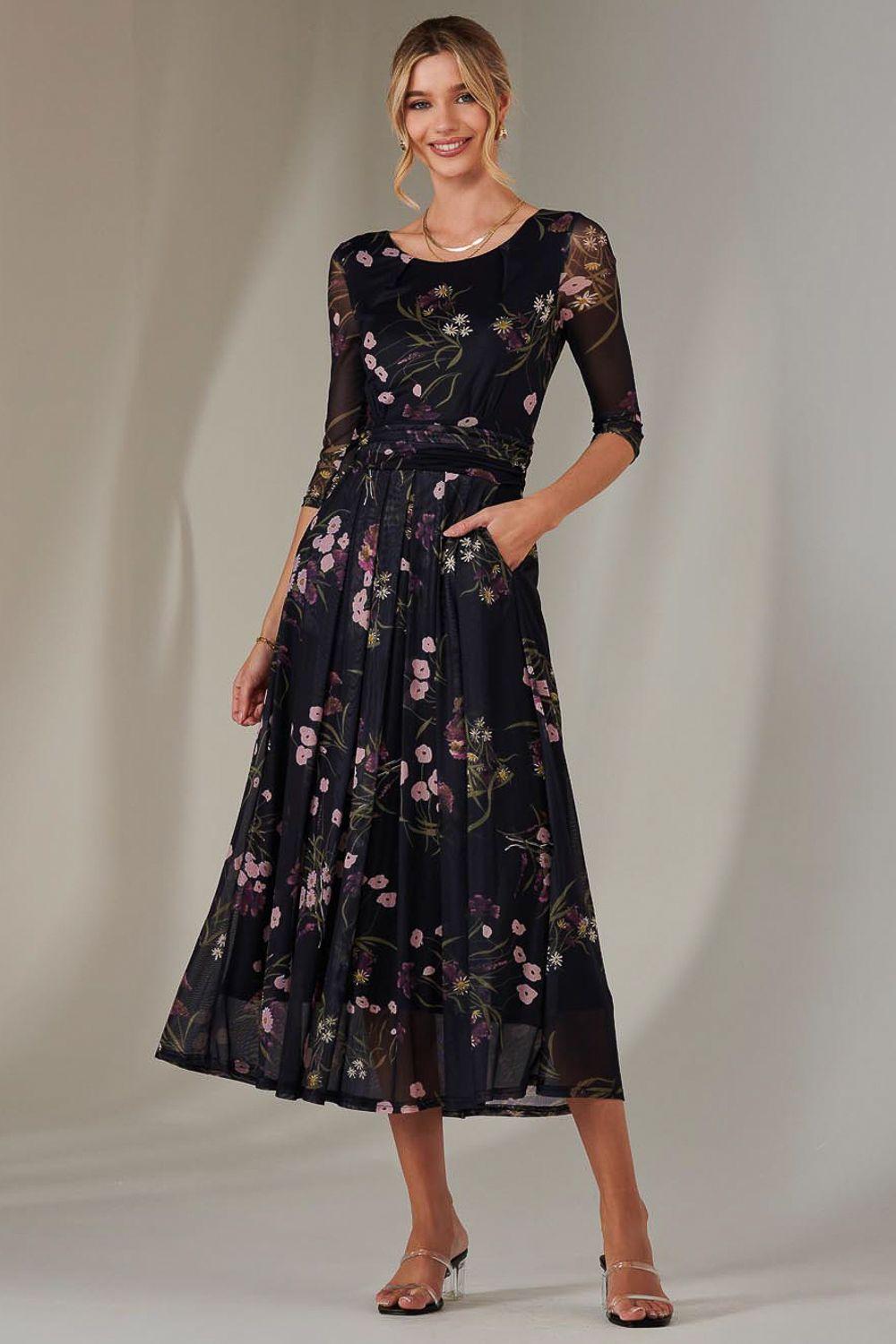 Bella Print 3/4 Sleeve Mesh Maxi Dress by JOLIE MOI