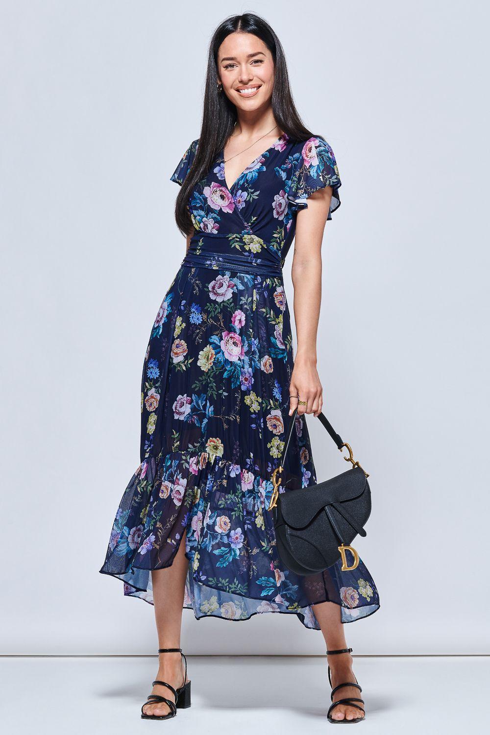 Carleigh Printed Mesh Tiered Maxi Dress by JOLIE MOI