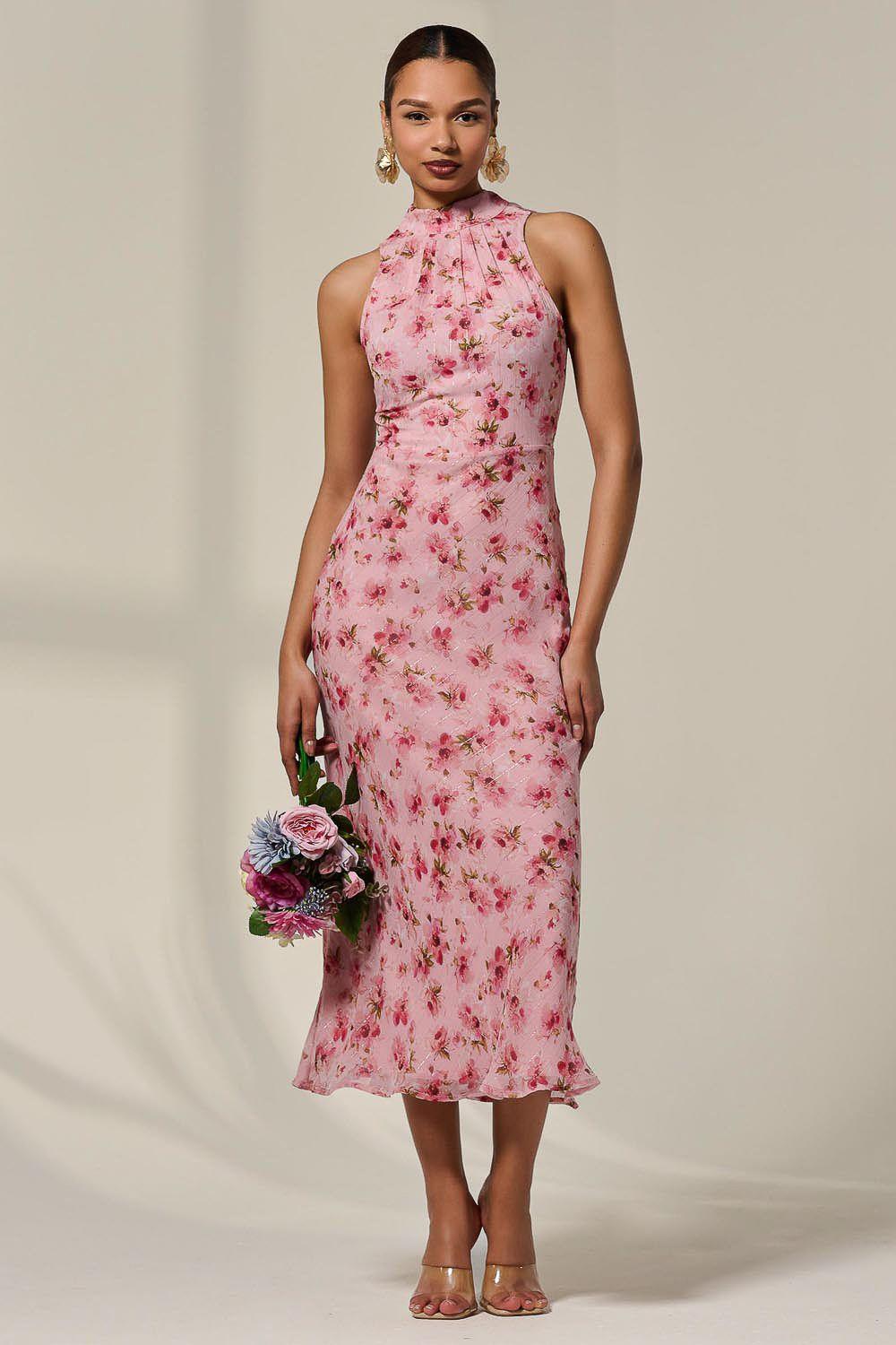 Chiffon Halterneck Printed Midaxi Dress by JOLIE MOI