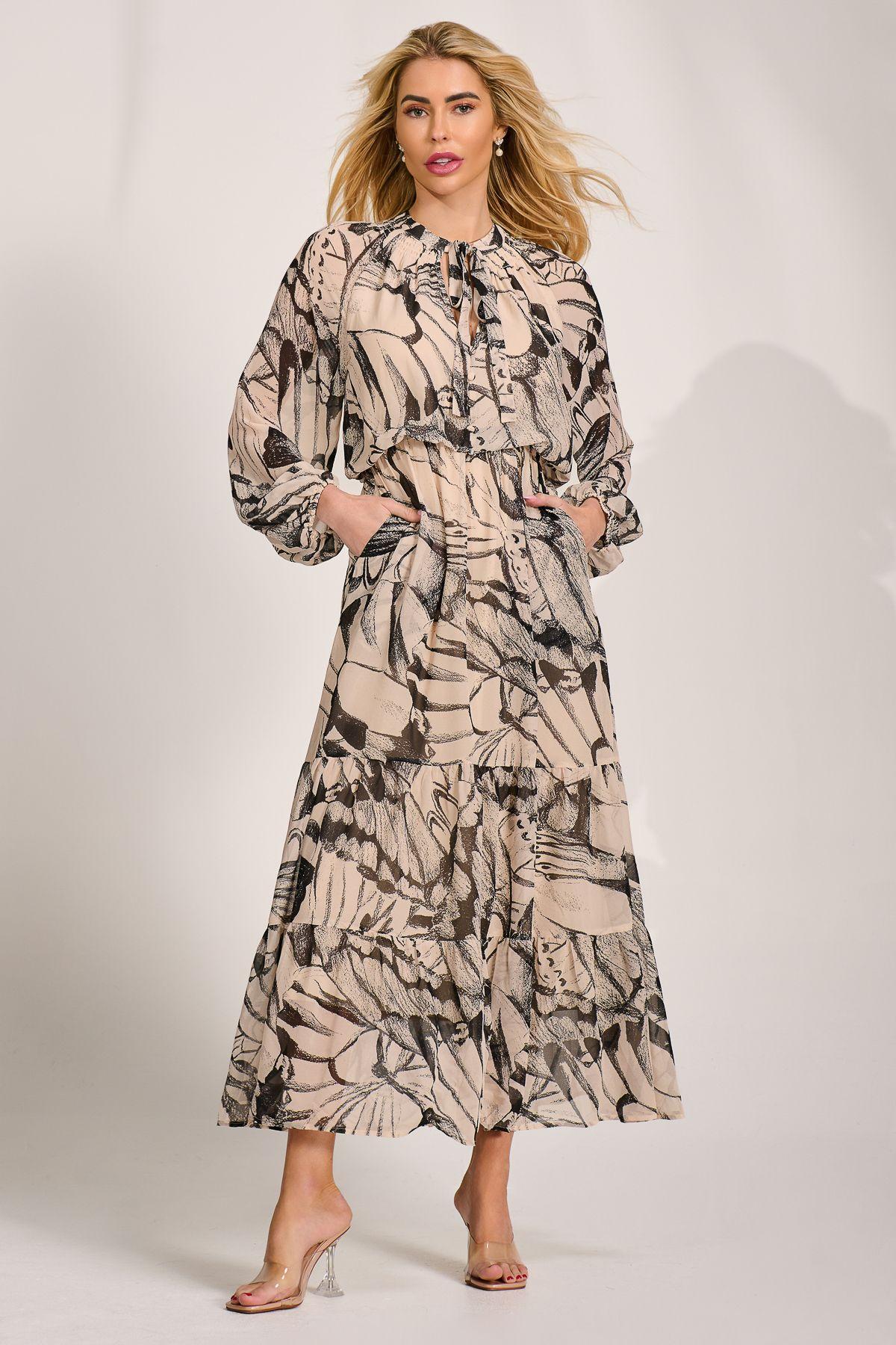 Chiffon Long Sleeve Tiered Maxi Dress by JOLIE MOI