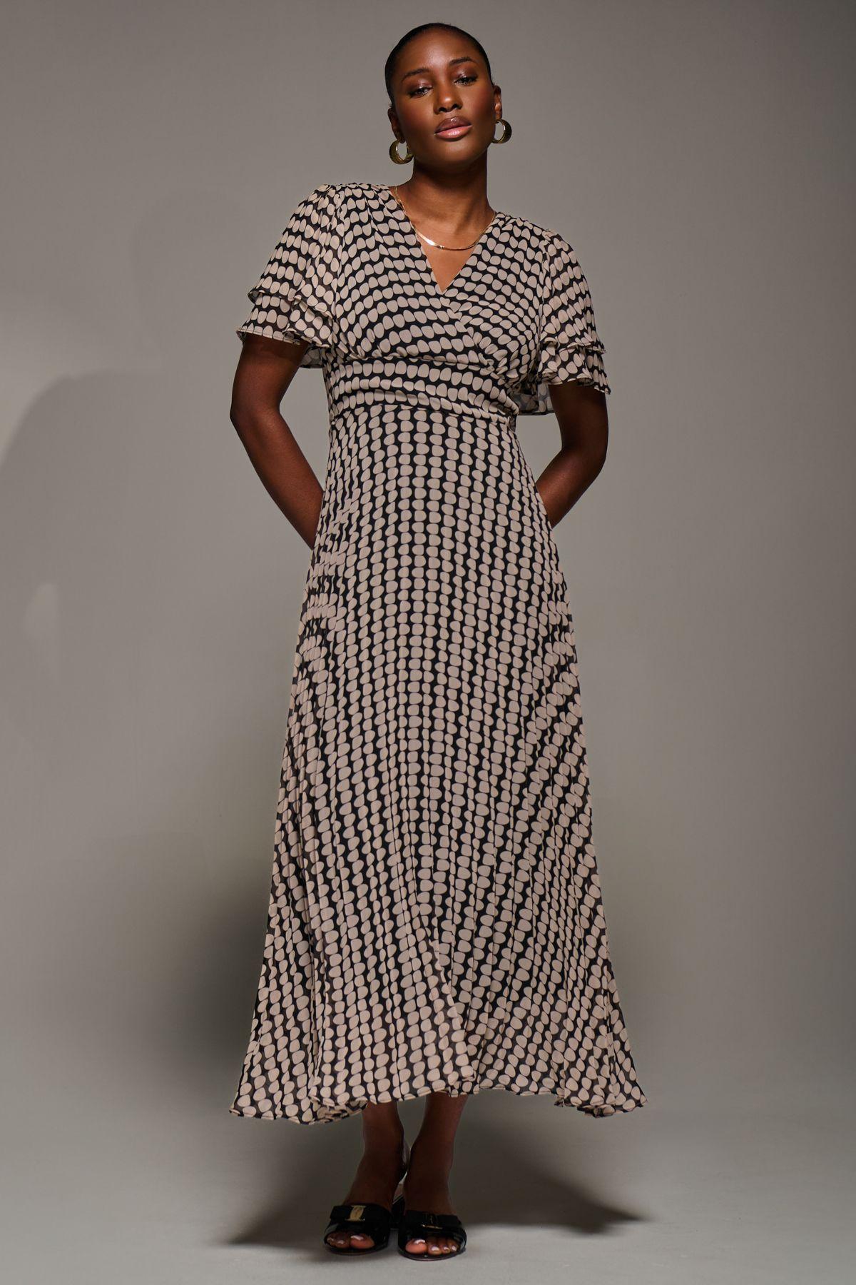 Chiffon Ruffle Sleeve Pleated Maxi Dress by JOLIE MOI