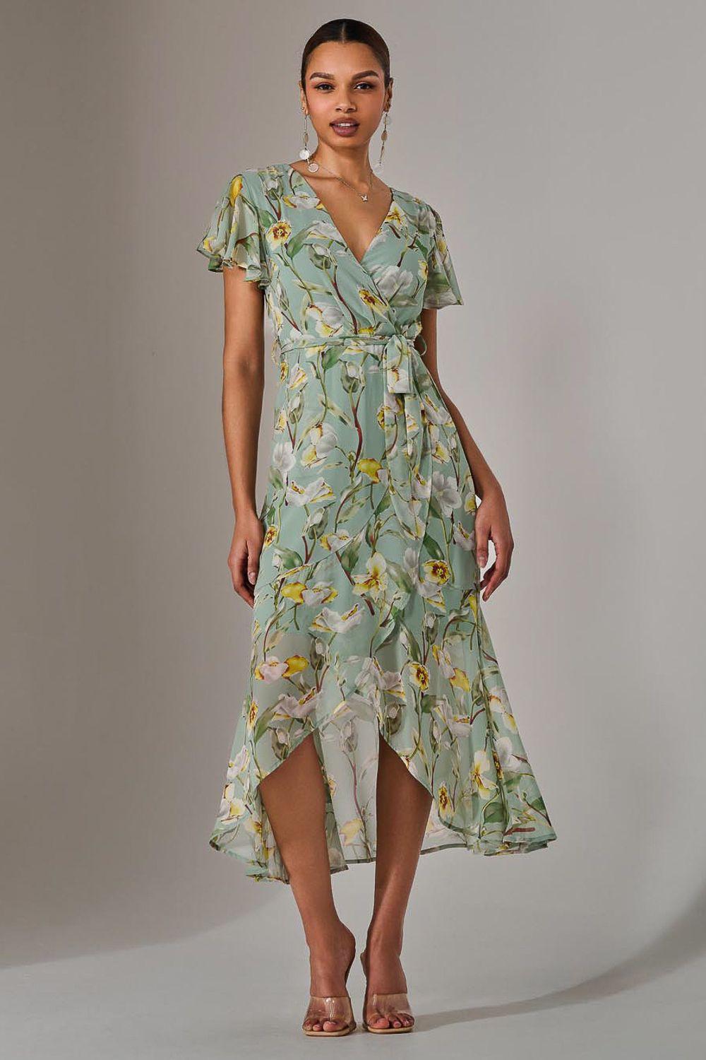 Chiffon Wrap Midi Dress by JOLIE MOI