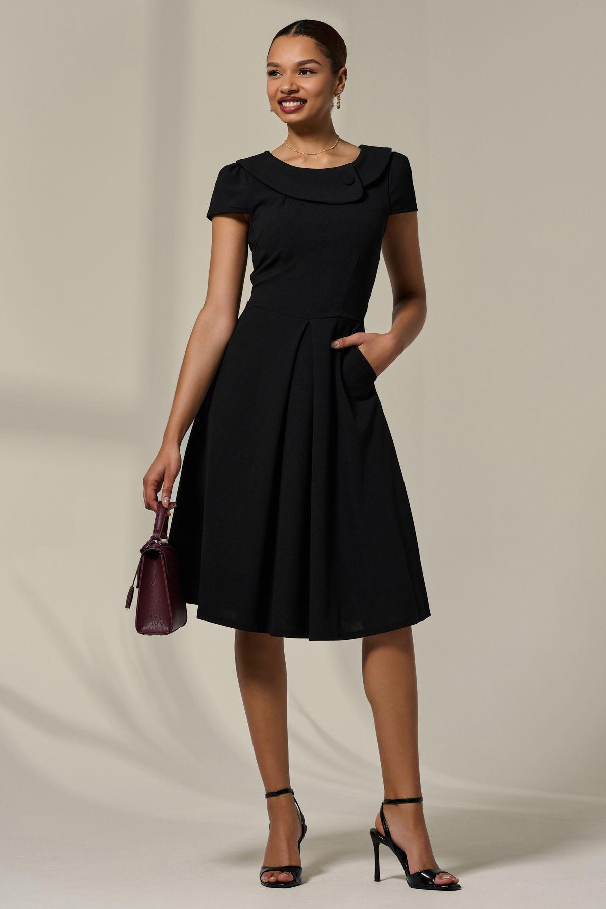 Collared Cap Sleeve Midi Dress by JOLIE MOI
