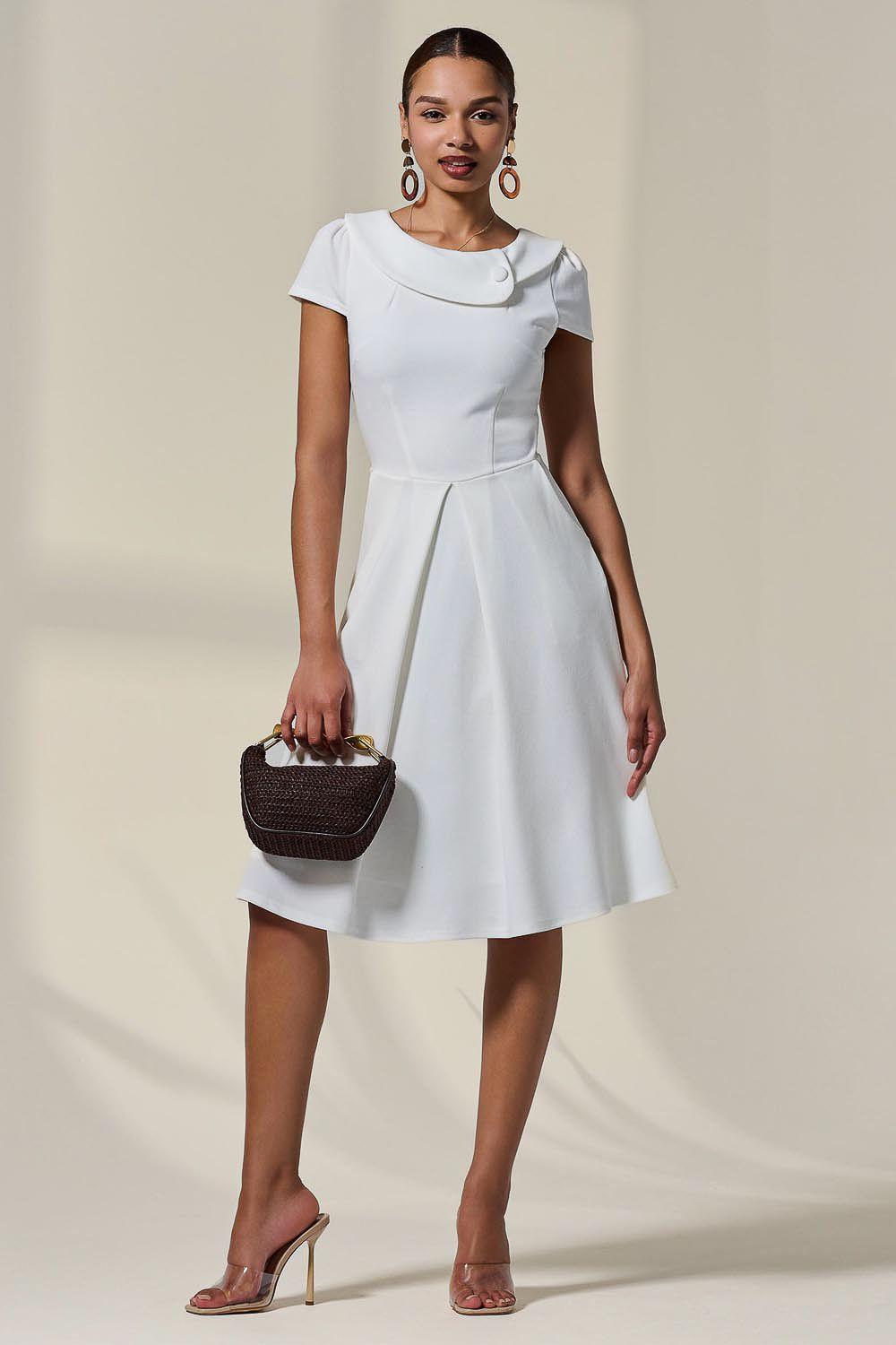 Collared Cap Sleeve Midi Dress by JOLIE MOI