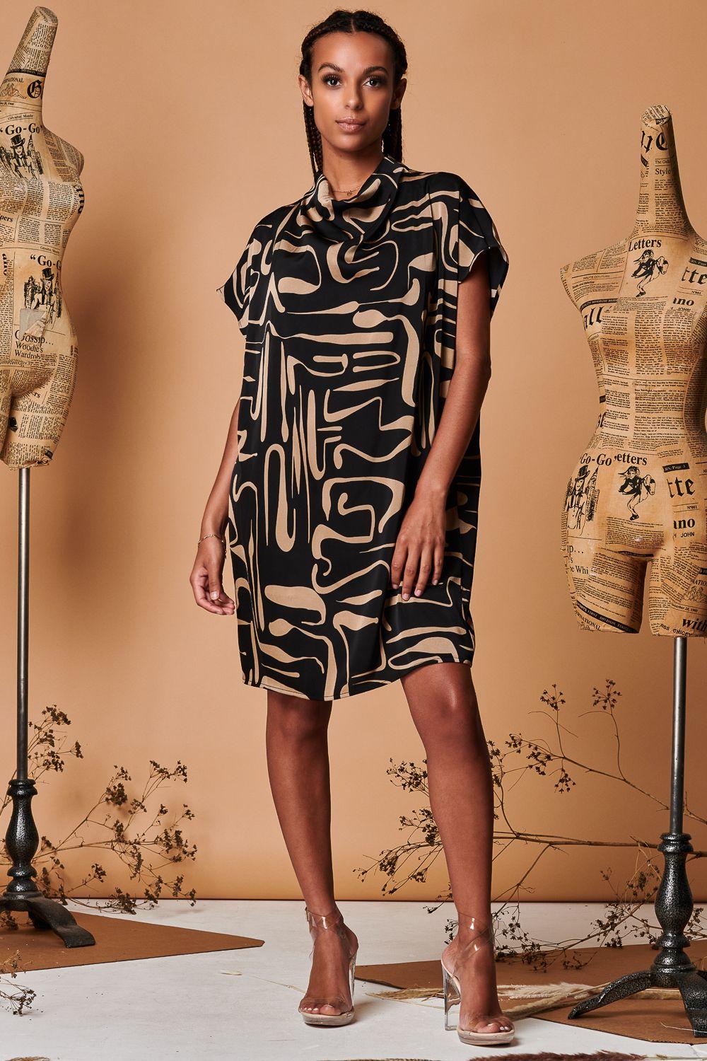 Cowl Neck Tunic Mini Dress by JOLIE MOI