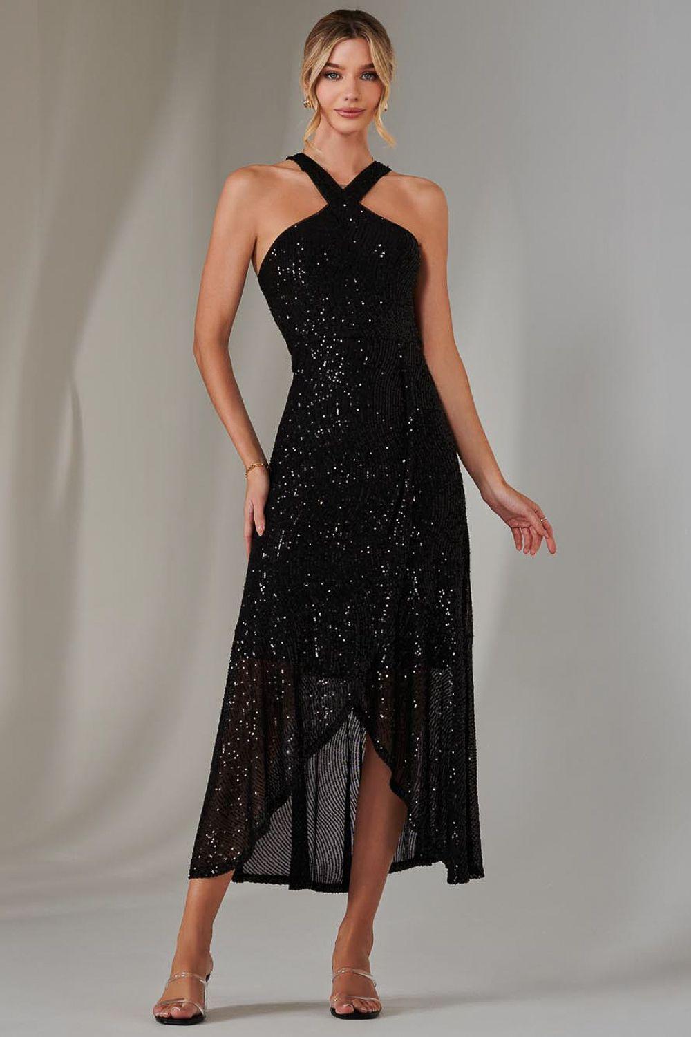 Cross Neck Frill Hem Maxi Dress by JOLIE MOI