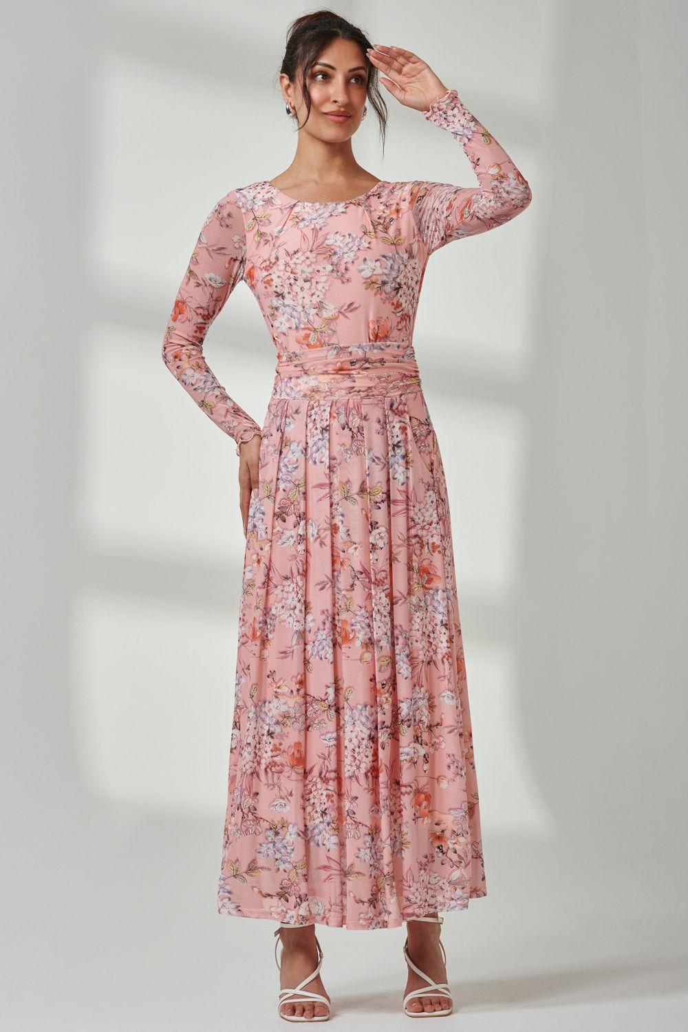 Floral Long Sleeve Mesh Maxi Dress by JOLIE MOI