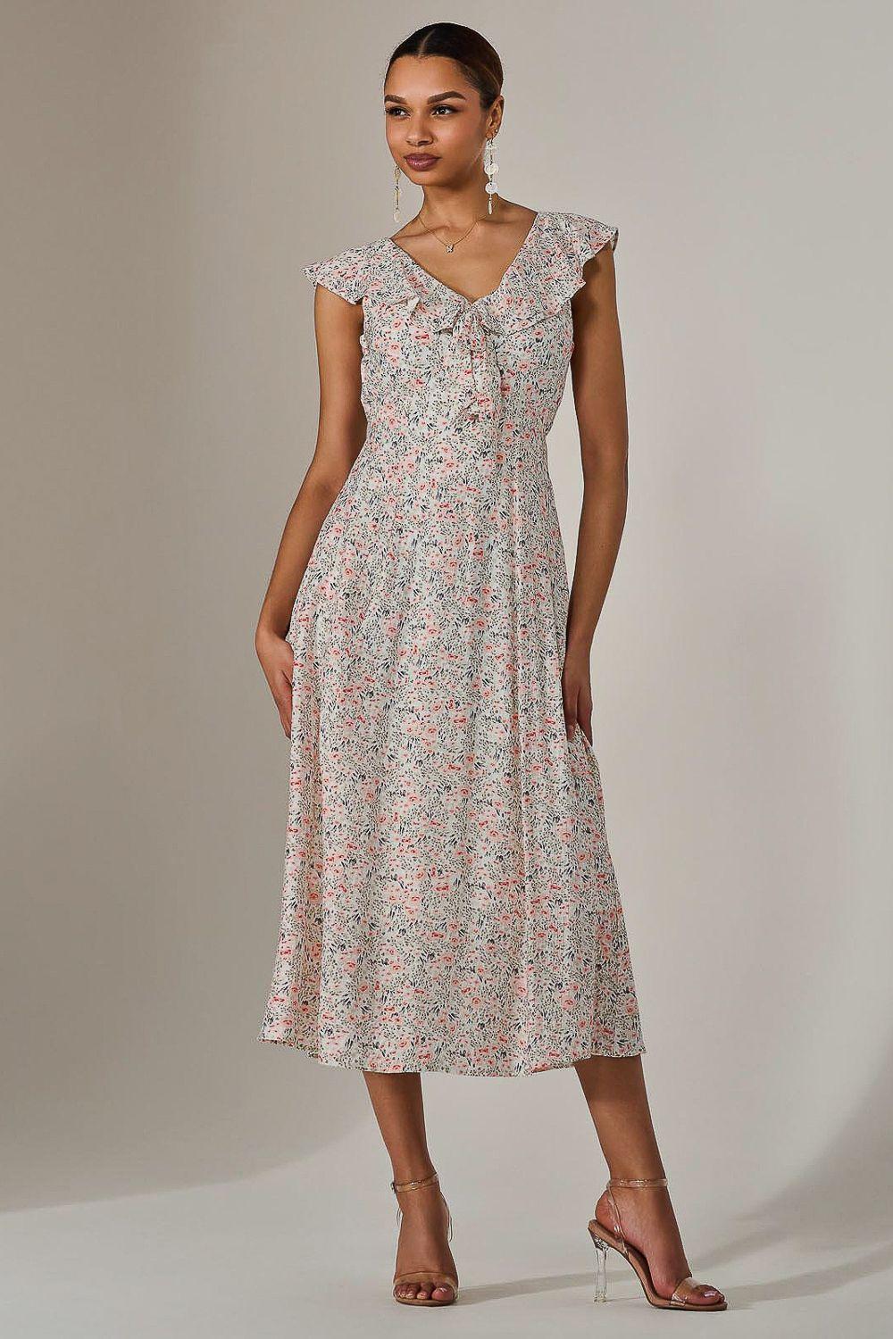 Frill V Neck Midaxi Dress by JOLIE MOI