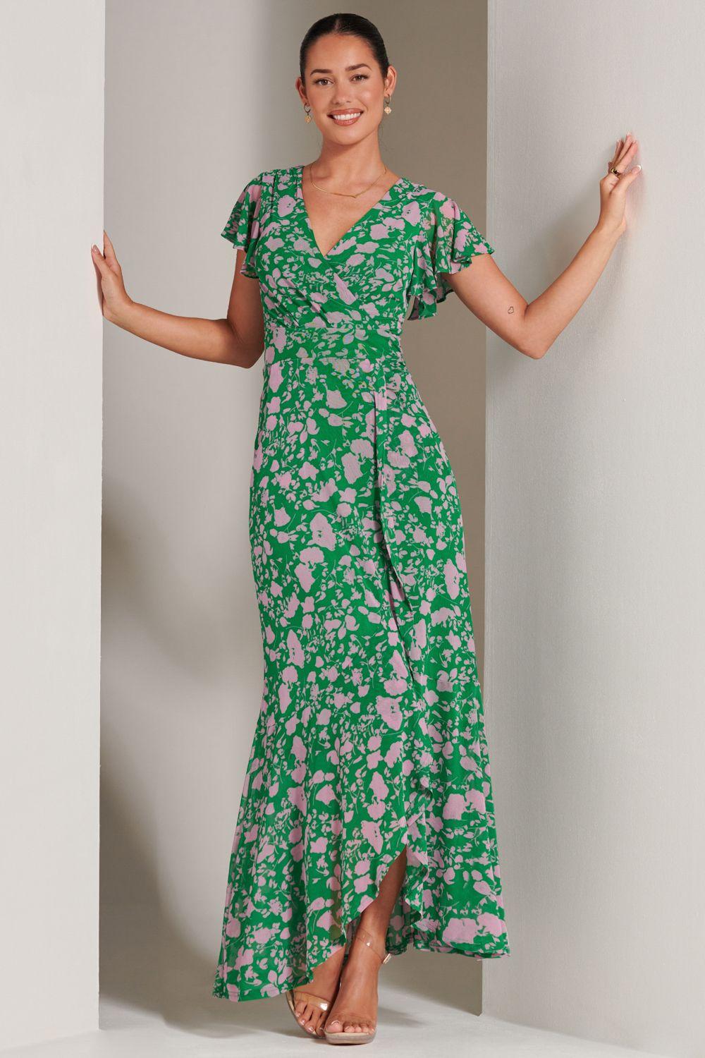 Gisselle Ruffle Hem Mesh Maxi Dress by JOLIE MOI