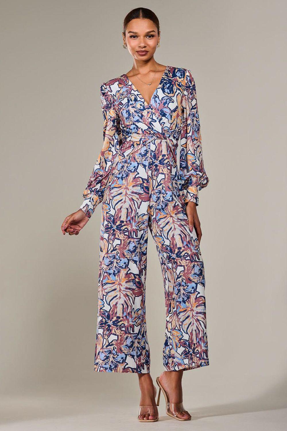 Jersey Wrap Front Long Sleeve Jumpsuit by JOLIE MOI