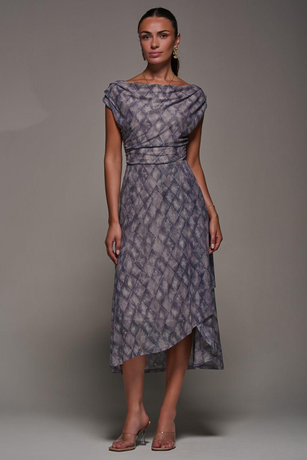 Lace Asymmetrical Draped Midaxi Dress by JOLIE MOI